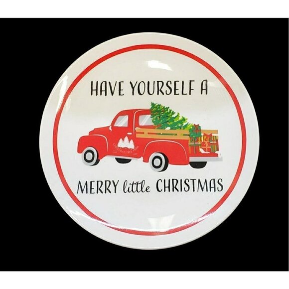 NEW Royal Norfolk Ceramic Plate Christmas Tree Red Truck Microwave & Washer Safe - Picture 5 of 6